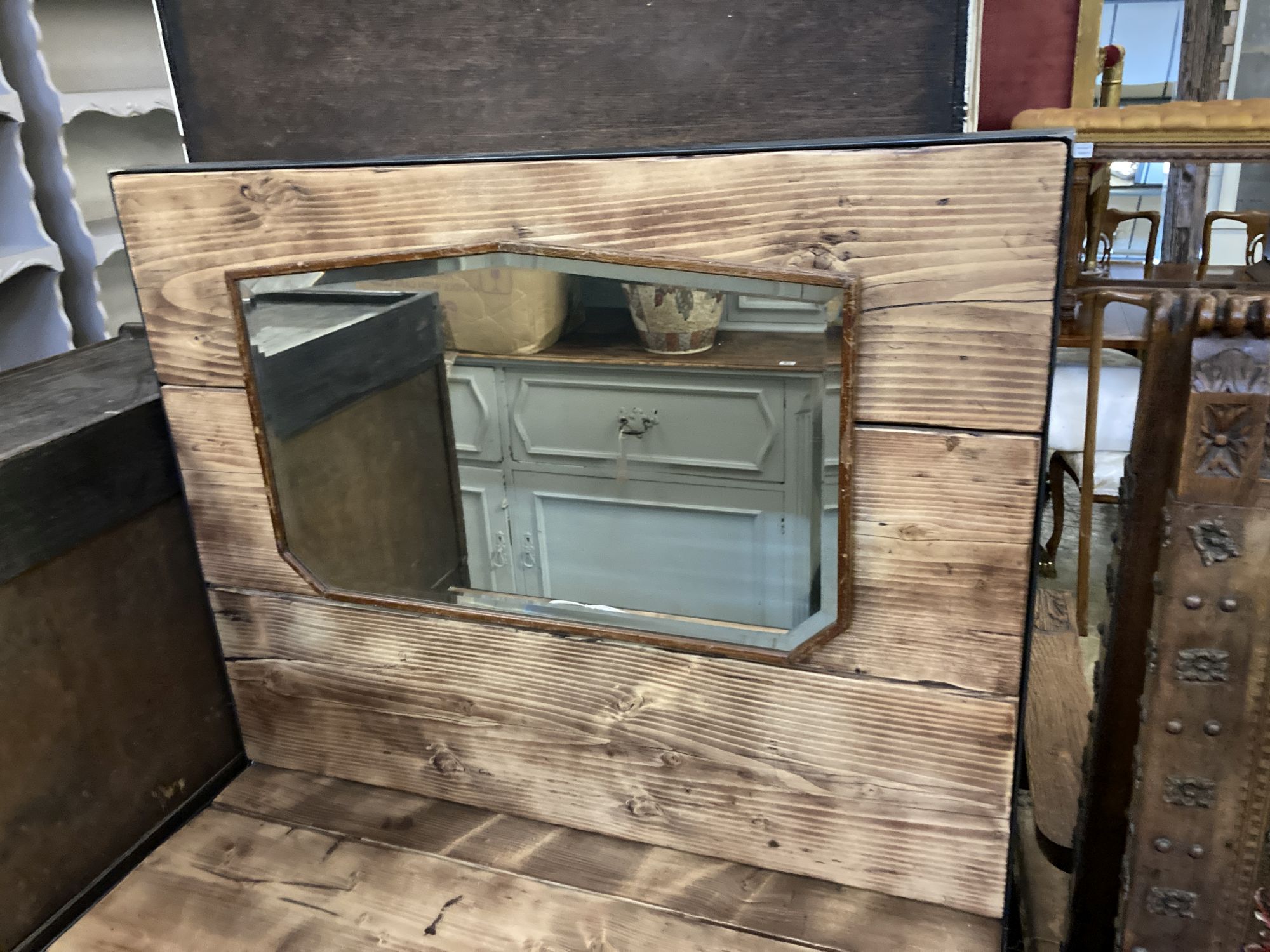 An industrial style iron mounted pine dressing table, width 80cm, depth 54cm, height 140cm